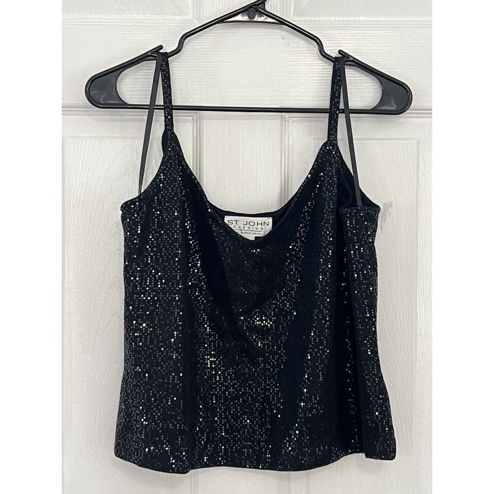 St. John Evening Black Sequin Cami & Skirt Set XL Formal Wedding Cocktail Luxe - Picture 3 of 14